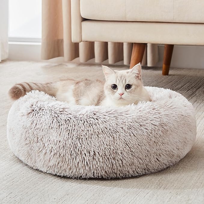 WESTERN HOME WH Calming Dog & Cat Bed, Anti-Anxiety Donut Cuddler Warming Cozy Soft Round Bed, Fluffy Faux Fur Plush Cushion Bed for Small Medium Dogs and Cats (20"/24"/27"/30")