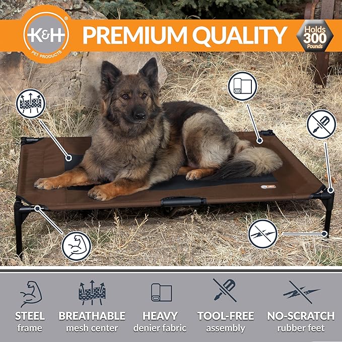 K&H Pet Products Dog Cots Beds for Large Dog- Elevated Outdoor Dog Cot Bed- Raised Dog Hammock Cooling Bed- Washable