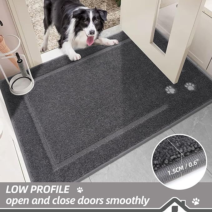 BEQHAUSE Dog Door Mat for Muddy Paws Dirt Trapper Absorbent Mud Mat for Dogs Non-Slip Washable Entryway Rug Low-Profile Soft Indoor Door Mats for Muddy Wet Shoes and Paws 24"x36"