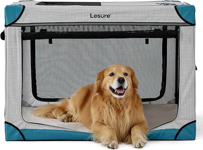 Lesure Cute Soft Collapsible Dog Crate 42 Inch 4-Door Foldable