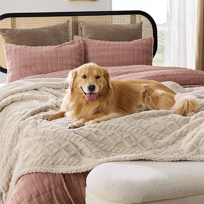 Bedsure Waterproof Dog Blankets for Large Dogs 60x80, Cream