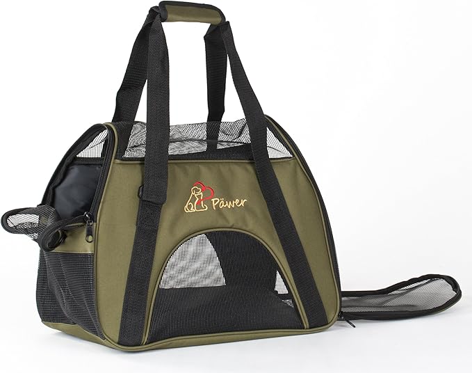 Soft-Sided Pet Carrier for Cat and Small Dog,Olive Color,Medium Size,Washable 600D Oxford Cloth Airline Approved Travel Tote,with 2 Mesh Opens and a Strap for Carry,Multiple Colors Available