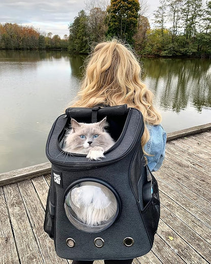 Fat Cat Backpack Carrier - Airline Approved Cat Carrier with Space Capsule Bubble for for Small Cats, Kitten - Premium Charcoal Cat Carrier Backpack for Outdoor, Travel, Hiking, Pet Supplies