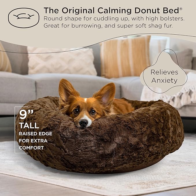 Best Friends by Sheri The Original Calming Donut Cat and Dog Bed in Lux Fur Dark Chocolate 30"