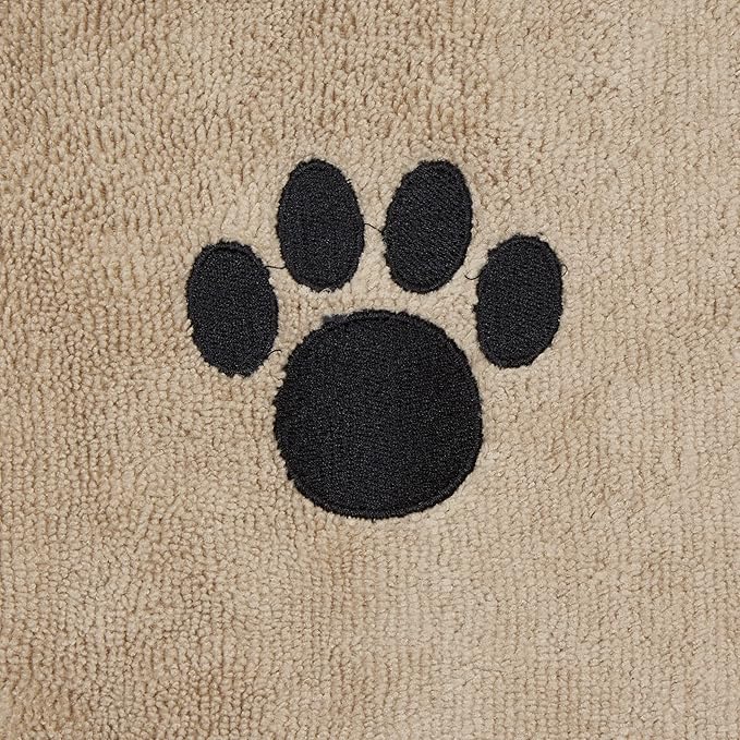 Bone Dry Pet Grooming Towel Collection Absorbent Microfiber Drying Set, 15x30", Embroidered Taupe, 3 Count