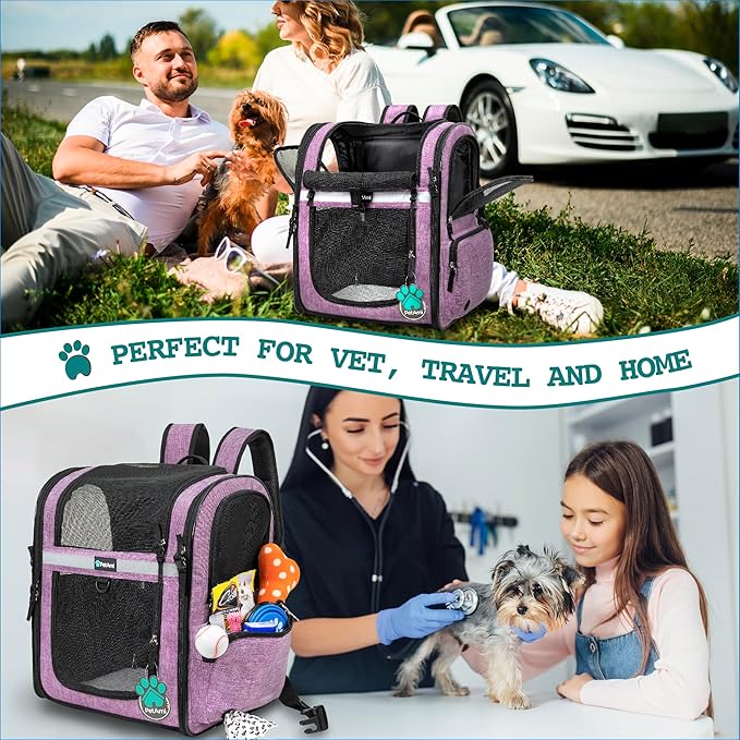 PetAmi Dog Backpack Carrier For Small Large Cat, Pet, Puppies, Ventilated Pet Hiking Backpack Travel Bag, Airline Approved Cat Backpack Carrier, Safety Back Support, Camping Biking, Max 18 lbs, Purple