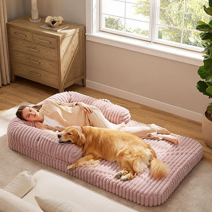 Bedsure Foldable Human Dog Bed for People Adult 2 in 1 Corduroy