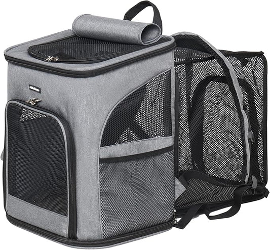 Cat Backpacks for Carrying Cats Pet Backpack Carrier for Small Dogs and Cats, Fully Ventilated Mesh Dog Backpack, Portable Cat Carrier for Travel, Hiking, Walking (Gray - Expandable)