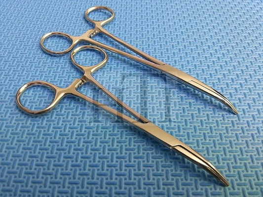 HTI BRAND Set of 2 PCS Dog CAT PET Hair Puller Remover Stainless Steel HEMOSTAT Locking Forceps 5" & 5.5" Curved Full Serrated