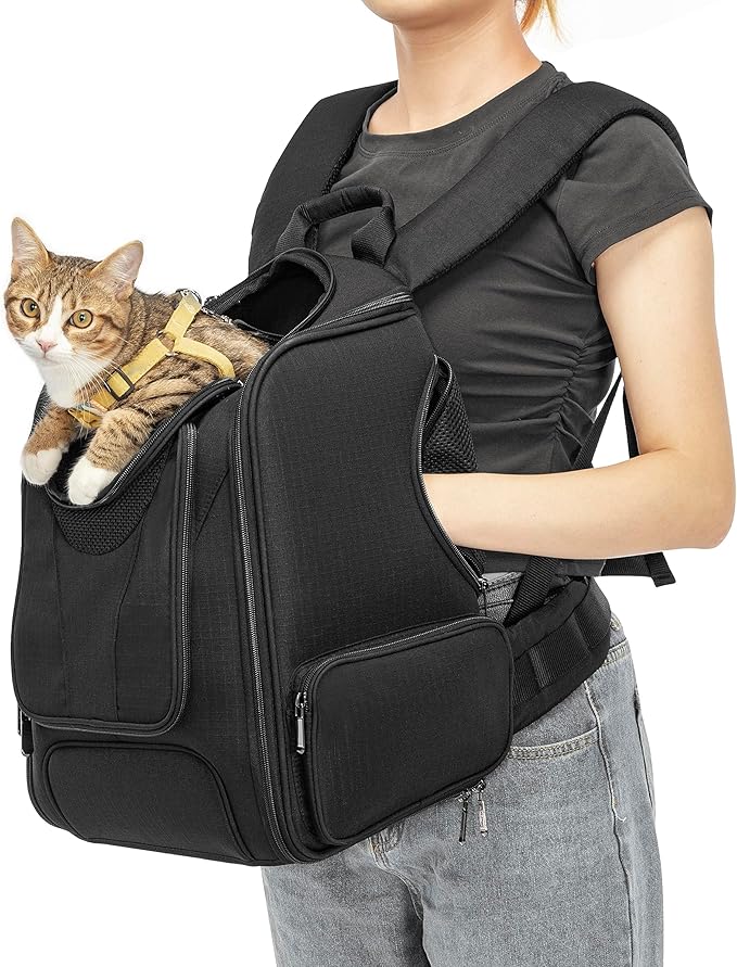 A4Pet Cat Carrier Backpack, Large Pet Backpack Carrier with Two-Sided Window & Bottom Support for Cats, Small Dogs Up to 18 Lbs for Travel, Hiking & Outdoor Use