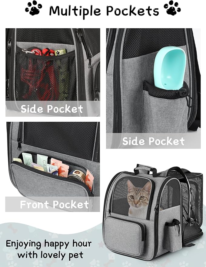 Expandable Cat Backpack Carrier, Pet Carrier Backpack Foldable Designed for Travel Airline-Approved,Breathable Mesh Dog Carrier Backpack for Small Cats Dogs Car,Outdoor,Hiking,Camping