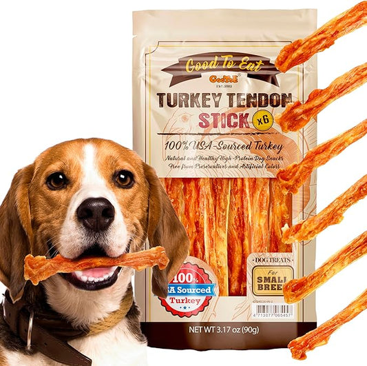 Gootoe Turkey Tendon Dog Treats – 100% USA-Sourced, Natural Snack, Premium Training Chews, Hypoallergenic, Reseal Value Bags, Size for Medium Dogs, Stick (Medium) 6 Unit/Pack