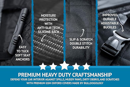 Bulldogology Dog Car Seat Cover Waterproof Heavy Duty Bench Dog Hammock Backseat Protector from Dog Hair