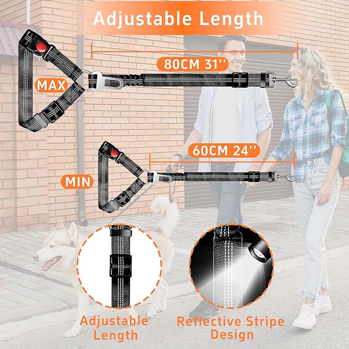 Retractable Adjustable 3-in-1 Pets Car Seat Belt with Elastic Bungee Buffer