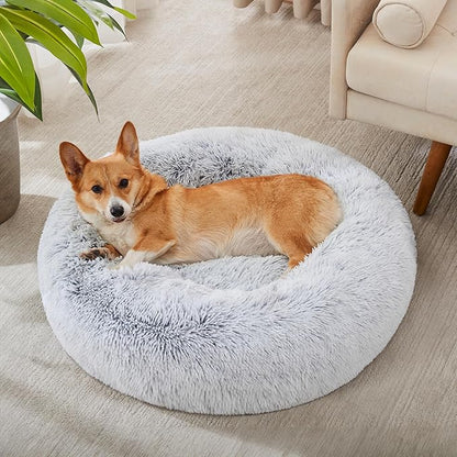 WESTERN HOME WH Calming Dog & Cat Bed, Anti-Anxiety Donut Cuddler Warming Cozy Soft Round Bed, Fluffy Faux Fur Plush Cushion Bed for Small Medium Dogs and Cats (20"/24"/27"/30")