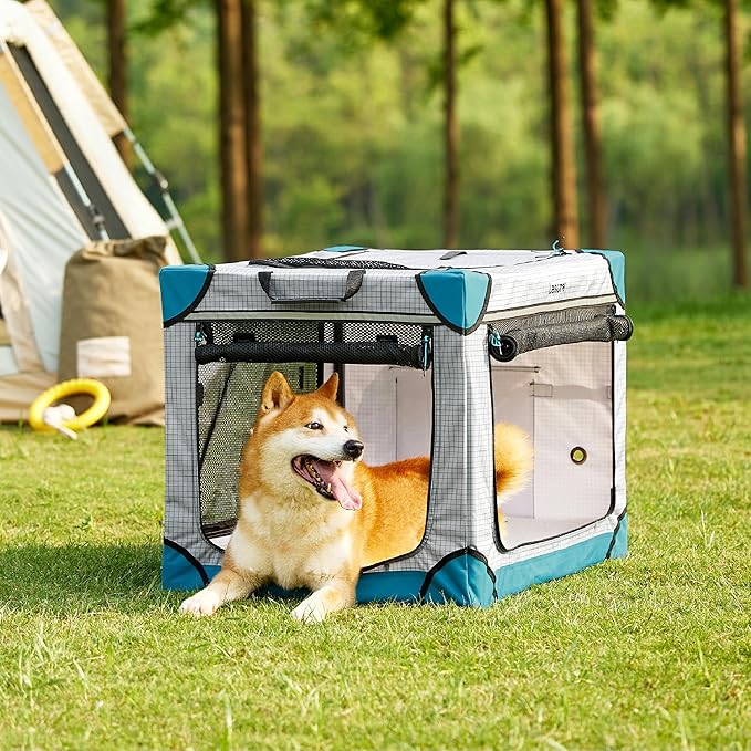 Lesure Cute Soft Collapsible Dog Crate 30 Inch 4-Door Foldable
