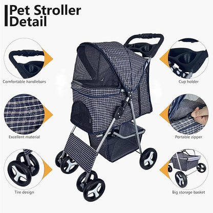 Small Dog Stroller 33lbs (Plaid)