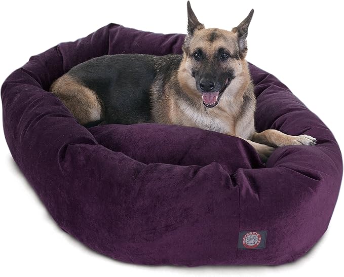 Majestic Pet 52 Inch Micro Velvet Calming Dog Bed Washable – Cozy Soft Round Dog Bed with Spine for Head Support 52x35x11 (inch)