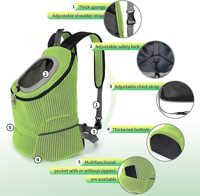 Mile High Life | Hiking Outdoor Pet Carrier Backpack | Kitty Puppy Cat Carrier | Dog Carrier for Small Dogs | Dog Backpack w Breathable Mesh with Soft Padding(Comb Lime Green, Small (Pack of 1))