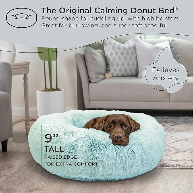 Best Friends by Sheri The Original Calming Donut Cat and Dog Bed in Shag Fur Baby Blue 36"