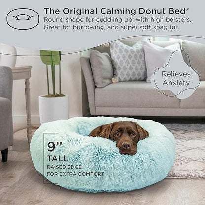 Best Friends by Sheri The Original Calming Donut Cat and Dog Bed in Shag Fur Baby Blue 36"