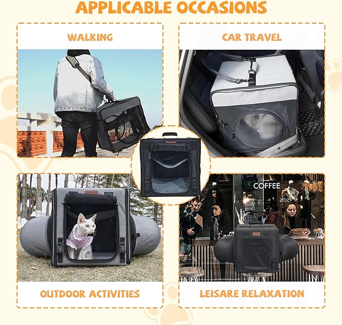 Cat Travel Carrier with Litter Box 2-in-1 Portable Double Cat Carriers for 2 Cats and Pet Shelter Ideal for Multiple Cats Soft Foldable Design with Shoulder Strap