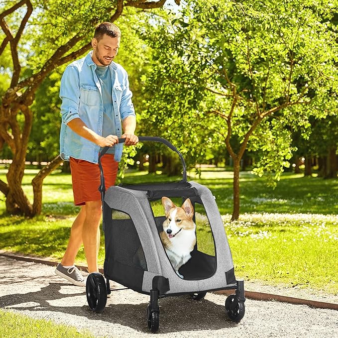NicBex Dog Stroller Modern Pet Stroller Universal Wheel with Storage Basket Pet Stroller for Medium Dogs Classic Ventilated Foldable Oxford Fabric for Medium Size Dogs