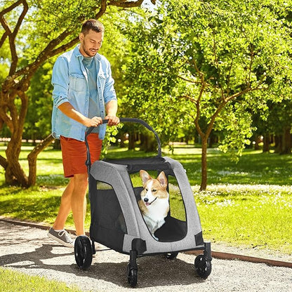 NicBex Dog Stroller Modern Pet Stroller Universal Wheel with Storage Basket Pet Stroller for Medium Dogs Classic Ventilated Foldable Oxford Fabric for Medium Size Dogs