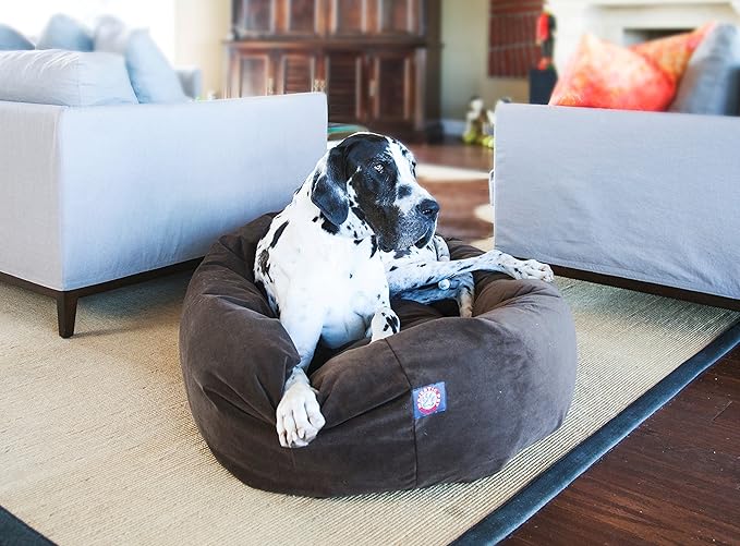 Majestic Pet 52 Inch Suede Calming Dog Bed Washable – Cozy Soft Round Dog Bed with Spine Support for Dogs to Rest their Head 52x35x11 (Inch)