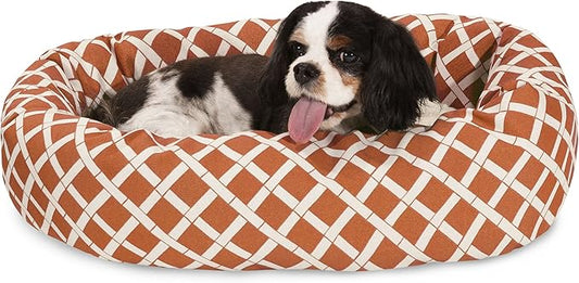 24 inch Burnt Orange Bamboo Sherpa Bagel Dog Bed