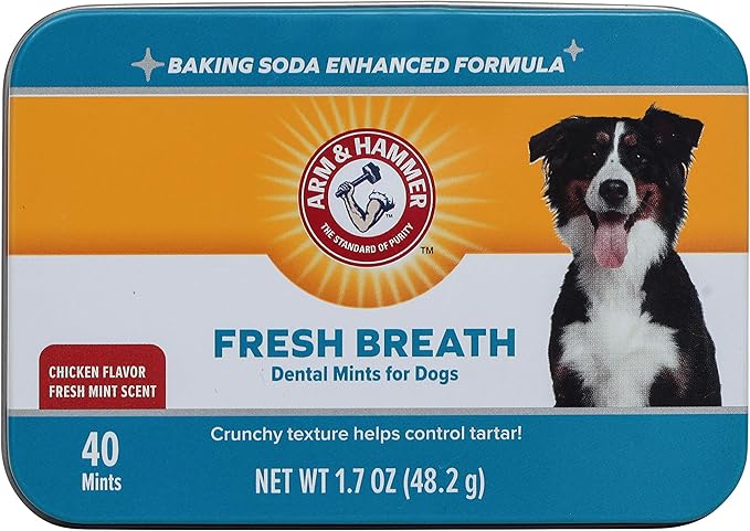 Arm & Hammer for Pets Dental Mints for Dogs, Fresh Breath | Get Fresh Doggie Breath Without Brushing, Way to Fresher Dog Breath | Chicken Flavor, 40 Count (Packaging may vary)