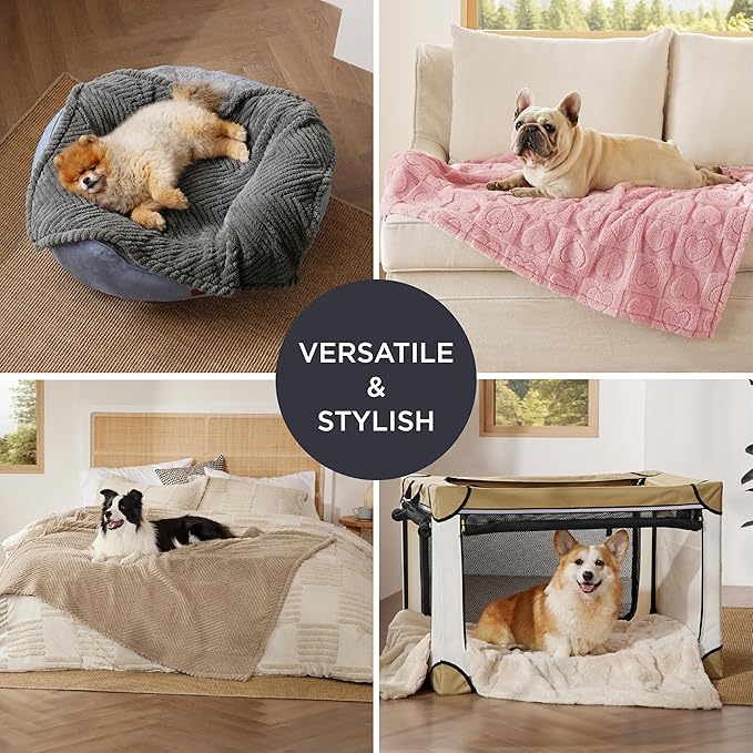 Bedsure 1 Pack 2 Dog Blankets for Small Dogs 2pcs Washable 300GSM Coral