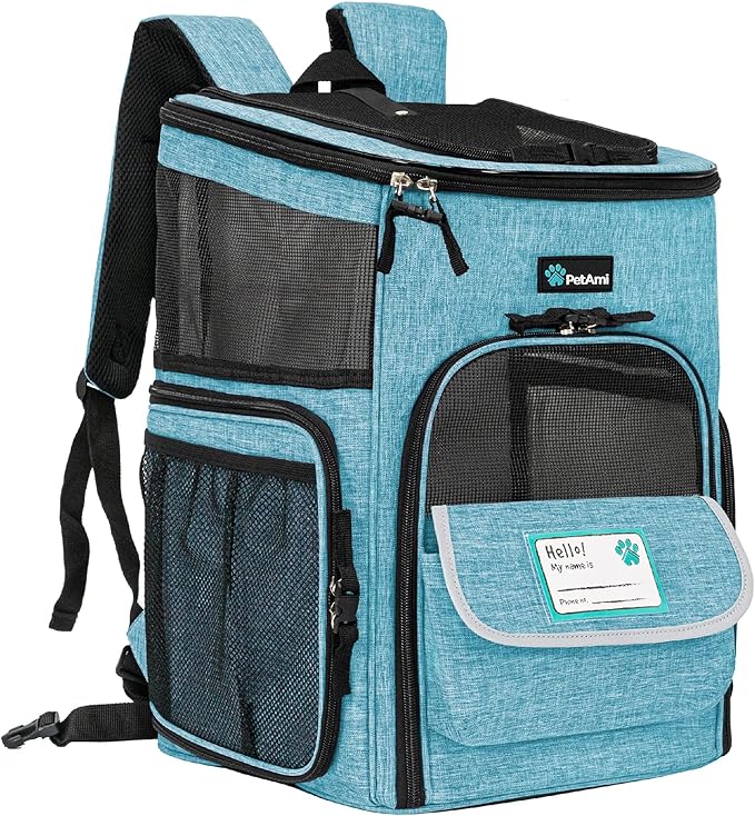 PetAmi Dog Backpack Carrier, Airline Approved Cat Backpacks for Carrying Small Large Cats, Pet Carrier Back Pack, Ventilated Soft Sided for Travel, Hiking, Camping, Max 18 lbs, Turquoise