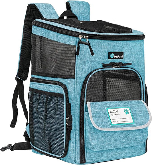 PetAmi Dog Backpack Carrier, Airline Approved Cat Backpacks for Carrying Small Large Cats, Pet Carrier Back Pack, Ventilated Soft Sided for Travel, Hiking, Camping, Max 18 lbs, Turquoise