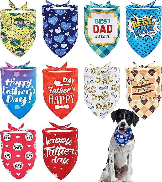 10PCS Father's Day Dog Bandanas for Extra Large XL XXL Triangle Bibs Head Scarves for Boys Girls Grooming Accessories Costume