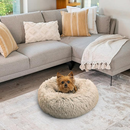Best Friends by Sheri The Original Calming Donut Cat and Dog Bed in Shag Fur Taupe 18"