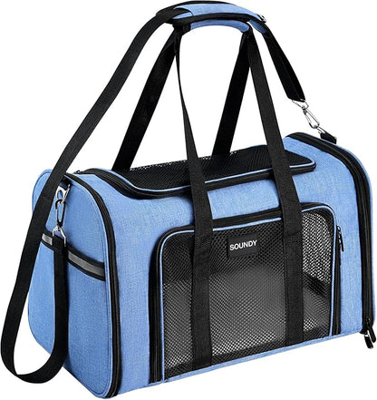 Soundy Large Cat Carrier Dog Carrier Pet Carrier Under 25 Lbs, Large Cats Small to Medium Dogs Portable Soft Sided Folding Travel Pet Carrier, Cat Carrier for 2 Cats Car Travel Carrier(Large, Blue)