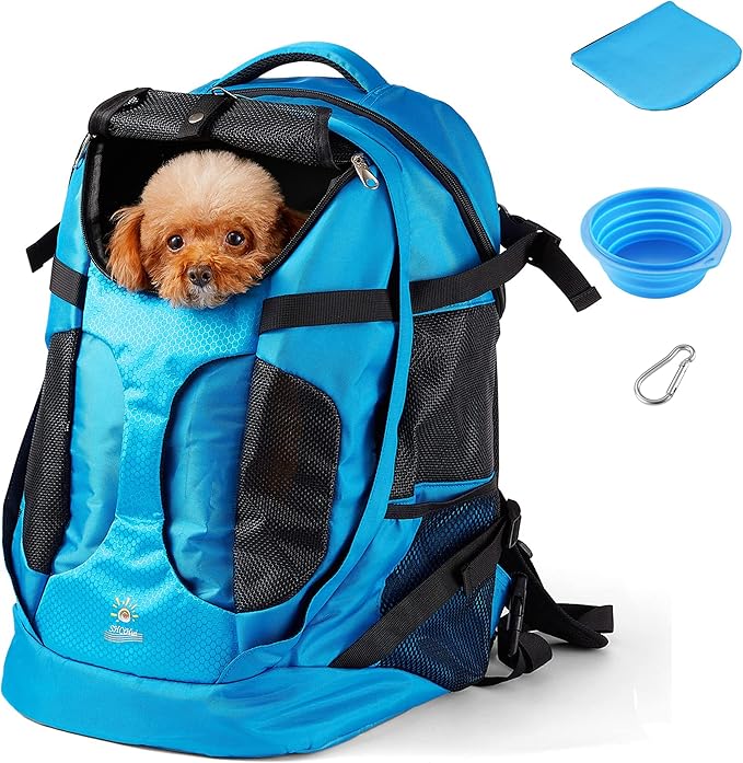 Dog Carrier Backpack Pet Carrier Backpacks for Small Medium Dogs Cats Travel&Hiking Carrier Bag with Safety Leash Ventilations Space Double-Layer Structure (New Sky Blue)