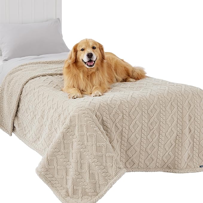 Bedsure Waterproof Dog Blankets for Large Dogs 60x80, Cream