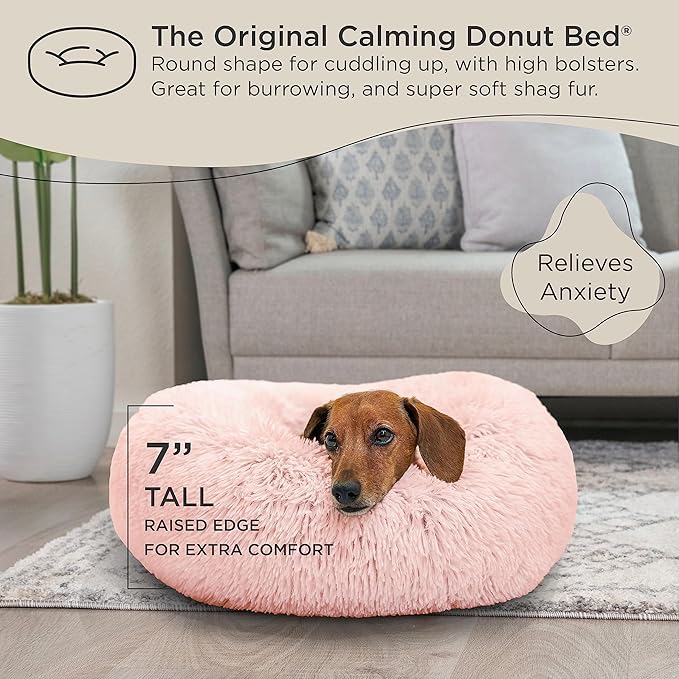 Best Friends by Sheri The Original Calming Donut Cat and Dog Bed in Shag Fur Cotton Candy Pink 23"