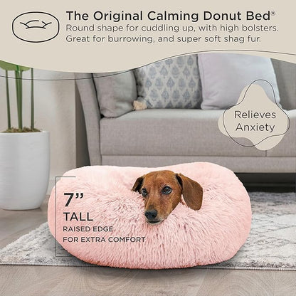 Best Friends by Sheri The Original Calming Donut Cat and Dog Bed in Shag Fur Cotton Candy Pink 23"