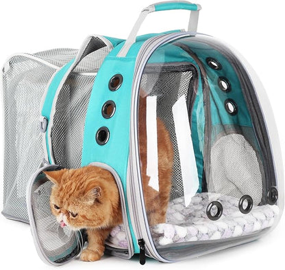 Lollimeow Cat Carrier Backpack, Bubble Expandable Backpack Carrier, Pets and Small Dogs,Airline-Approved, Designed for Travel, Hiking, Walking & Outdoor Use (Square Expandable-Green)