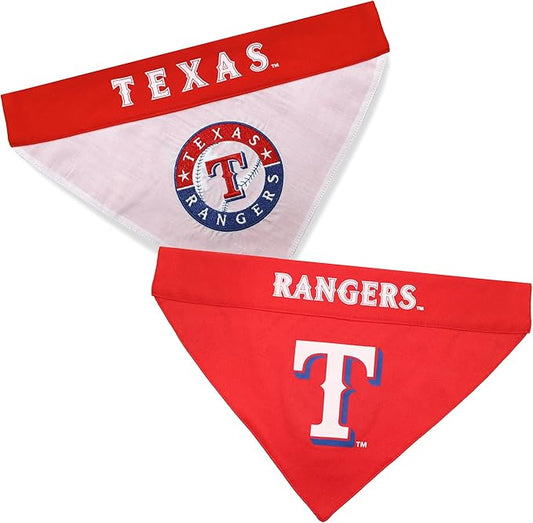 Pets First MLB Texas Rangers Reversible Bandana Size XX-Large for Dogs & Cats. 2 Sided Sports Bandana