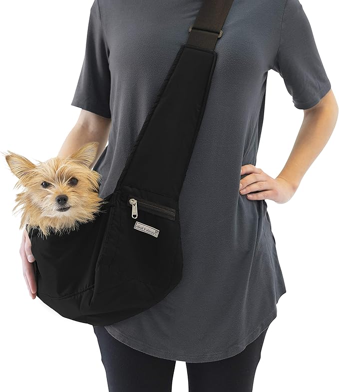 Cloak & Dawggie Dog Sling Carrier Tiny XXS Extra Extra Small Dogs, Puppy Toy Teacup Wearable Adjustable Pet Cross Body Shoulder Bag Waterproof Nylon Travel My Canine Kids (8722) (3-7 lbs, Black)