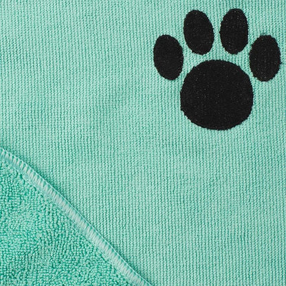 Bone Dry Pet Grooming Towel Collection Embroidered Absorbent Microfiber Drying Set, 15x30, Aqua, 3 Count