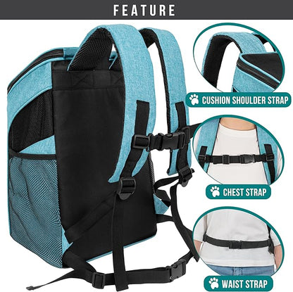 PetAmi Small Dogs and Cat Backpack Carrier, Airline Approved Pet Backpack Carrier, Ventilated, Safety Strap, Buckle Support Designed for Hiking Travel Camping Outdoor, Max 18 lbs (Sea Blue)