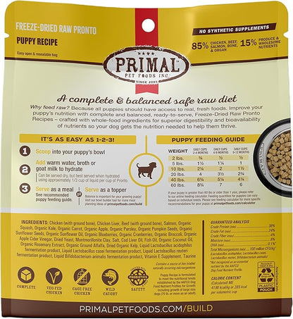 Primal Puppy Dog Food, Freeze Dried Dog Food, Pronto; Scoop & Serve, Complete & Balanced Meal; Also Use As Topper or Treat; Premium, Healthy, Grain Free, High Protein Raw Dog Food (25 oz)