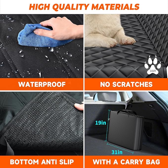 XL Dog Car Back Seat Cover for Trucks,Large Truck Backseat Extender with 6 Foldable Board, Pet Hammock Hard Bottom Bed Waterproof for Full Size Crew Cab Car Like F150 RAM 1500, Silverado,Black