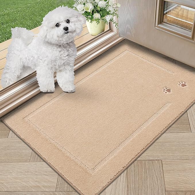 BEQHAUSE Dog Door Mat for Muddy Paws Dirt Trapper Absorbent Indoor Door Mats Non-Slip Washable Entryway Rug Low-Profile Welcome Dog Mat Polyester Mud Mat for Dogs and Wet Shoes 20"x32"