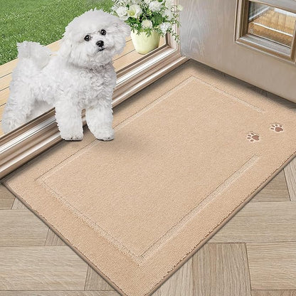 BEQHAUSE Dog Door Mat for Muddy Paws Dirt Trapper Absorbent Indoor Door Mats Non-Slip Washable Entryway Rug Low-Profile Welcome Dog Mat Polyester Mud Mat for Dogs and Wet Shoes 20"x32"